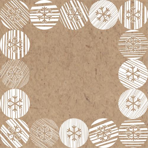 新年。矢量图 条纹圆圈内的雪花，牛皮纸上的文字空间，方框