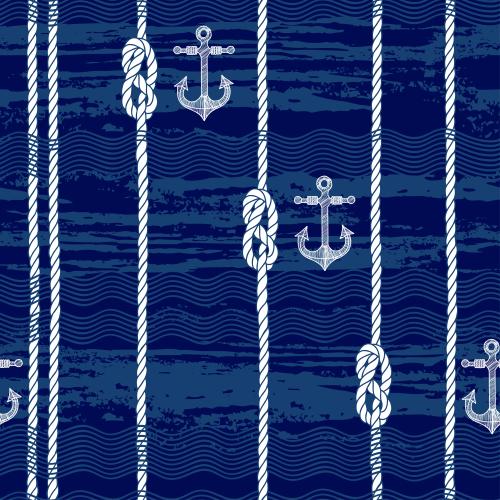 矢量图片 蓝色背景上的海军绳结、海浪和锚