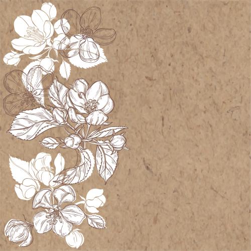 苹果花。矢量图 苹果花牛皮纸文字位置