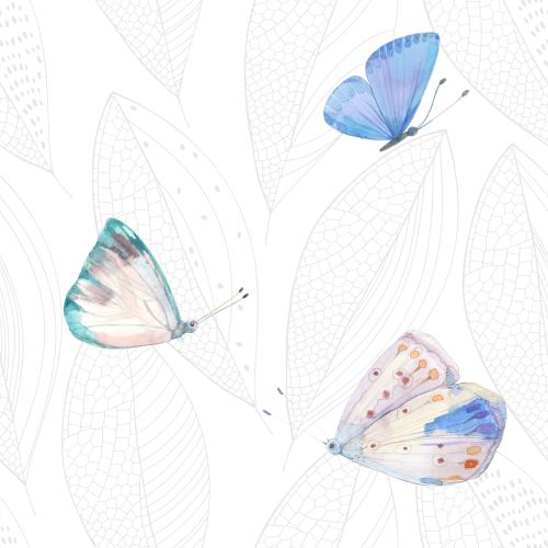 原创位图 水彩蝴蝶与透花树叶（白色背景）